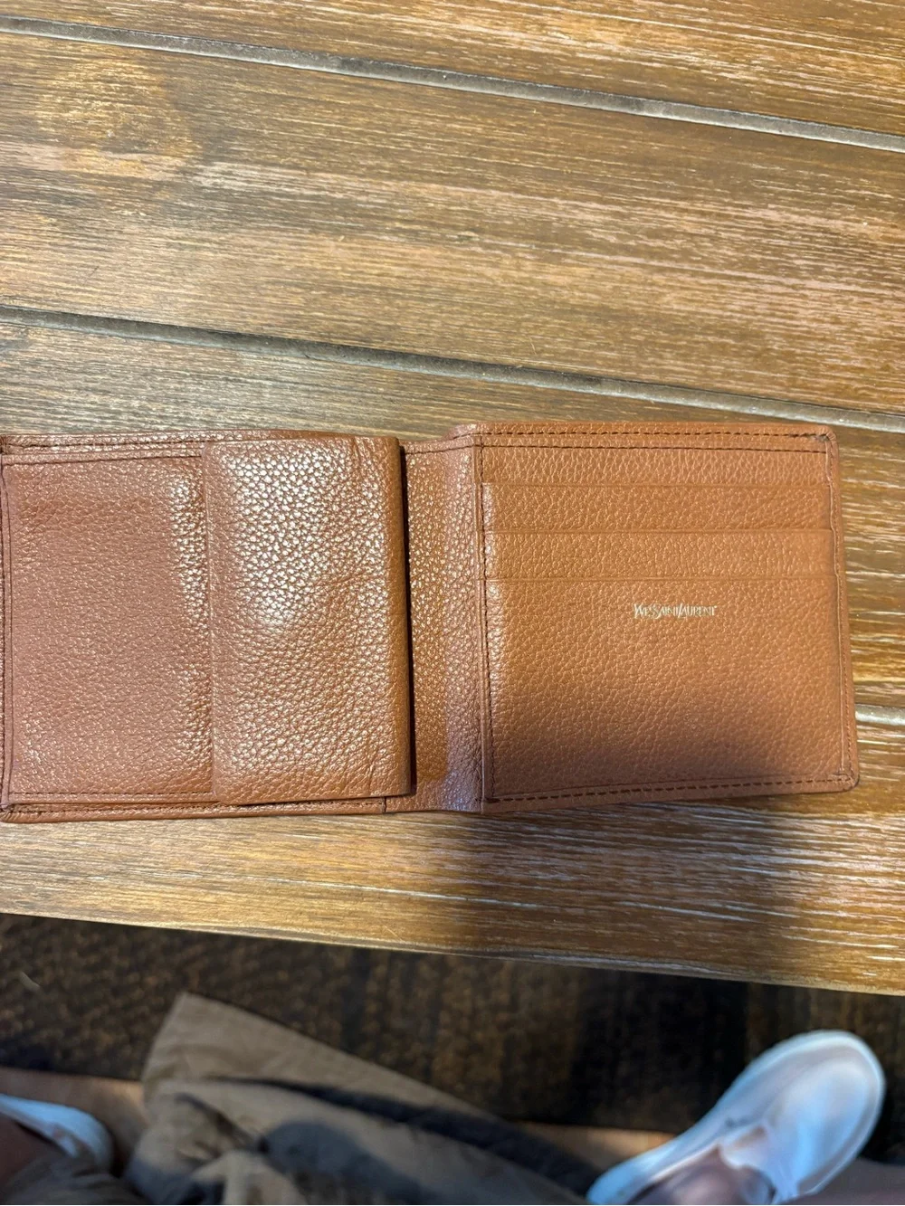 Yves Saint Laurent Pebbled Leather Card Wallet in Cognac Brown vintage
